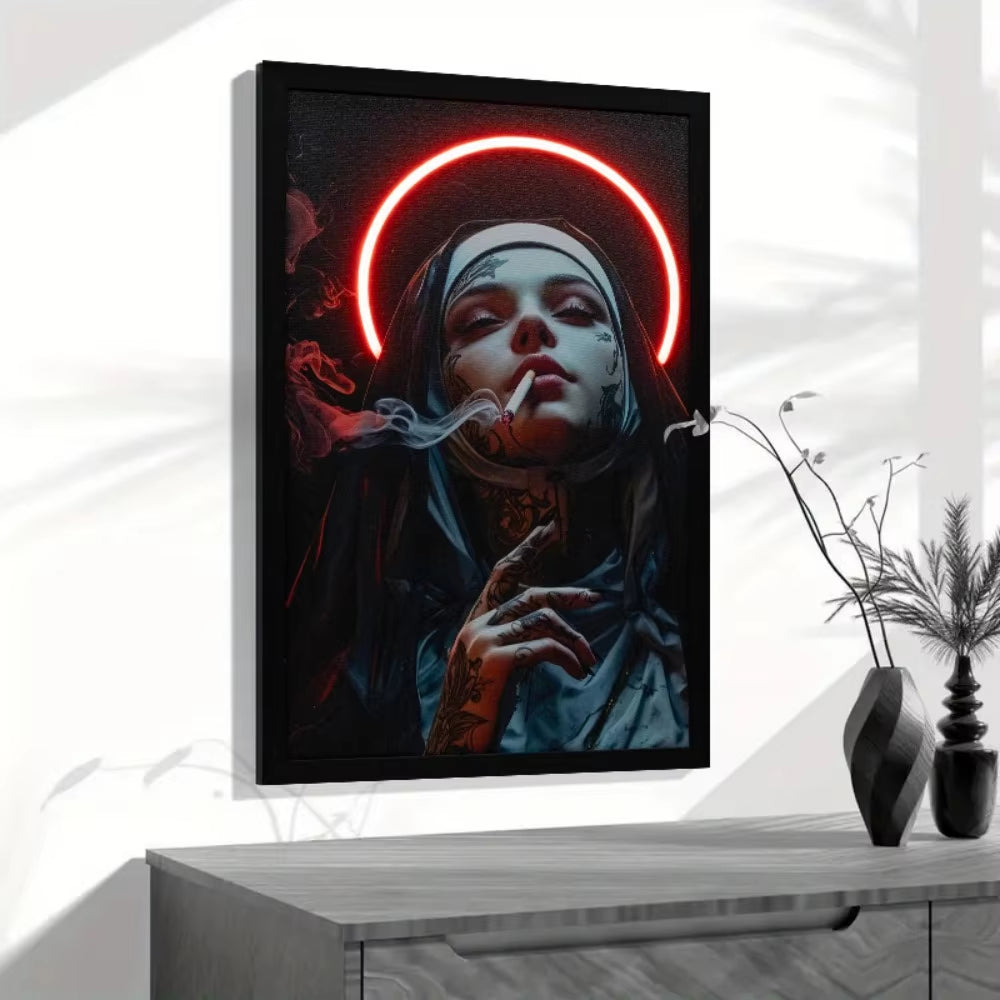 LED Gothic Cyberpunk Wall Decor, Framed, USB Powered, Neon Halo Canvas Poster, Suitable for Bedroom and Living Room Decoration