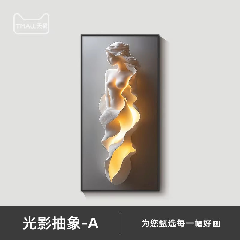 2026 Modern Luxury Entrance Hall Decorative Painting Abstract Art Hanging Painting Corridor Wall Decoration LED Light Painting