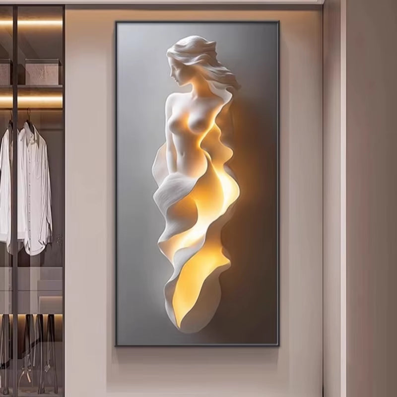 2026 Modern Luxury Entrance Hall Decorative Painting Abstract Art Hanging Painting Corridor Wall Decoration LED Light Painting